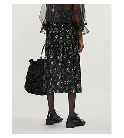 Shop Valentino High-waist Pleated Floral-print Silk Midi Skirt In Black Multi Rose