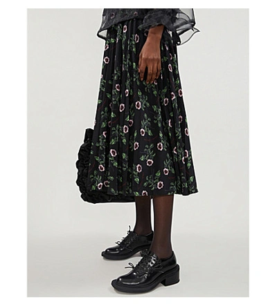 Shop Valentino High-waist Pleated Floral-print Silk Midi Skirt In Black Multi Rose