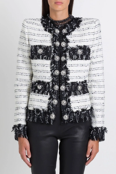 Shop Balmain Tweed Jacket In Bianco/nero