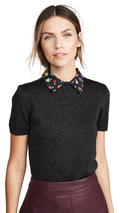 Shop Alice And Olivia Aster Short Sleeve Collared Pullover In Rainbow Stace Face/black