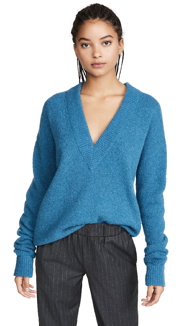 Tibi V Neck Pullover In Blue Multi | ModeSens