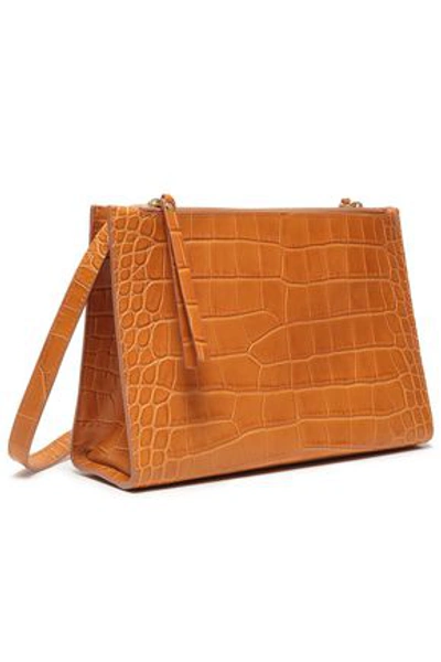 Shop Nanushka Izabel Croc-effect Vegan Leather Shoulder Bag In Saffron