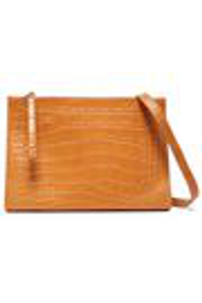 Shop Nanushka Izabel Croc-effect Vegan Leather Shoulder Bag In Saffron