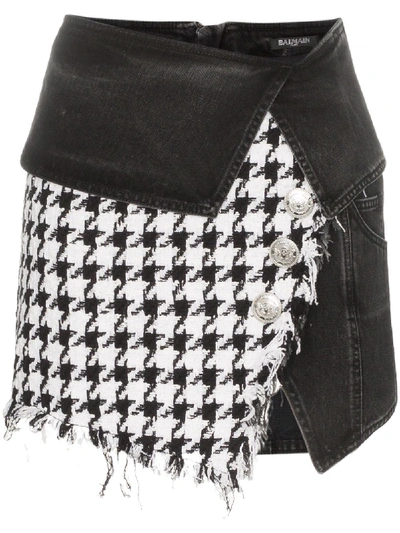 Shop Balmain Blend Cotton Skirt In Black