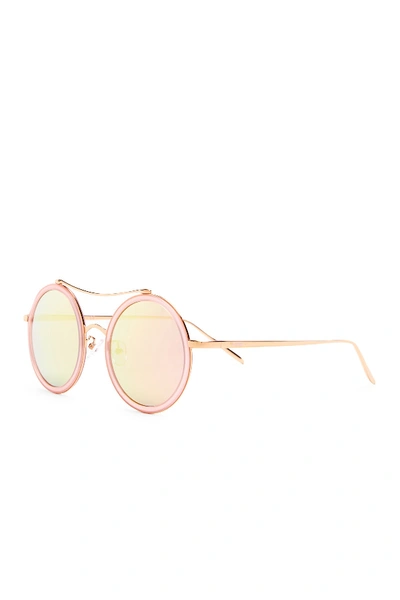 Shop Aqs Xo 50mm Round Browbridge Sunglasses In Rose Gold-pink