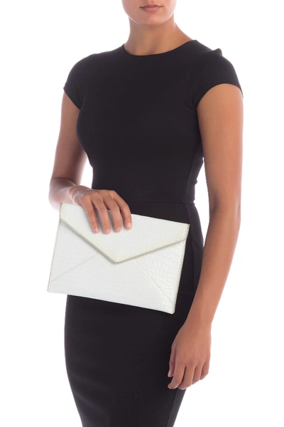 Shop Rebecca Minkoff Croc Embossed Leather Leo Envelope Clutch In Optic White