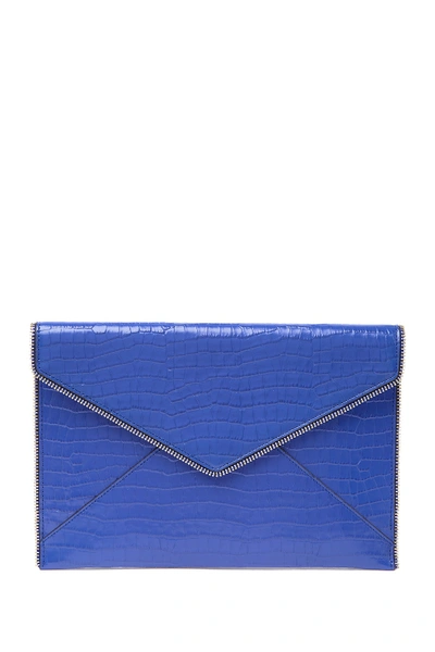 Shop Rebecca Minkoff Leo Croc Embossed Leather Envelope Clutch In Bright Blue