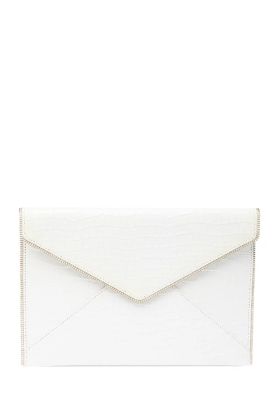 Shop Rebecca Minkoff Croc Embossed Leather Leo Envelope Clutch In Optic White