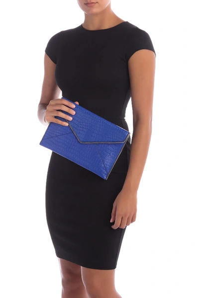 Shop Rebecca Minkoff Leo Croc Embossed Leather Envelope Clutch In Bright Blue