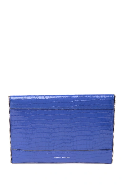 Shop Rebecca Minkoff Leo Croc Embossed Leather Envelope Clutch In Bright Blue