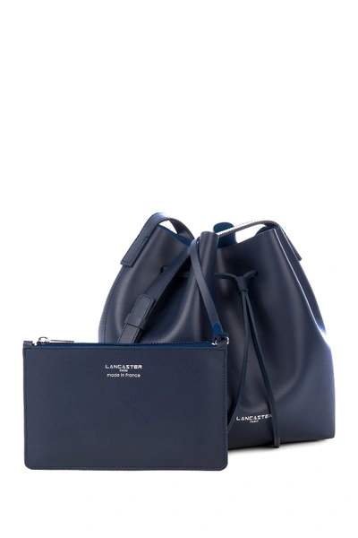 Shop Lancaster Matte Smooth Leather Bucket Bag In Dark Blue