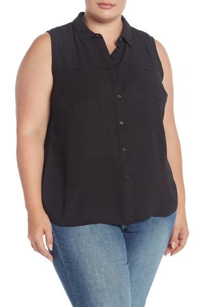 Shop Catherine Catherine Malandrino Sleeveless Button Up Blouse (plus Size) In Black