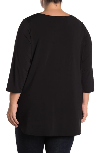 Shop T Tahari High/low Hem 3/4 Sleeve Top (plus Size) In Black