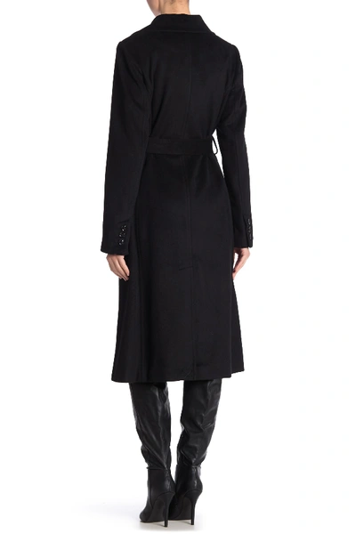 Shop Anne Klein Genuine Fox Fur Collar Wool Blend Coat In Black
