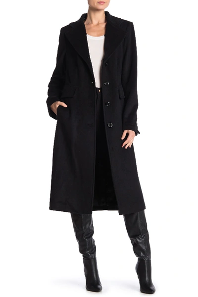 Shop Anne Klein Genuine Fox Fur Collar Wool Blend Coat In Black
