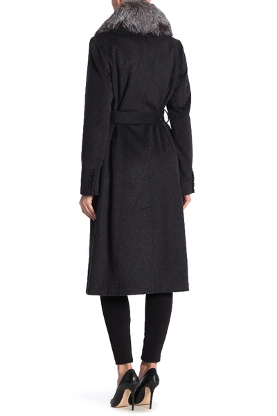 Shop Anne Klein Genuine Fox Fur Collar Wool Blend Coat In Charcoal