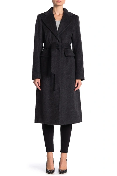 Shop Anne Klein Genuine Fox Fur Collar Wool Blend Coat In Charcoal