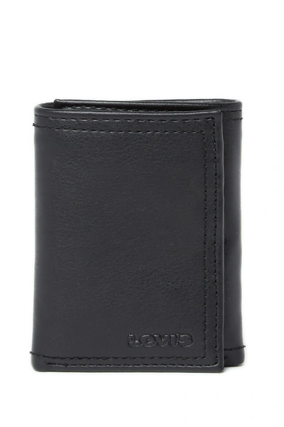 Shop Levi's Rfid Leather Tri-fold Wallet In Black