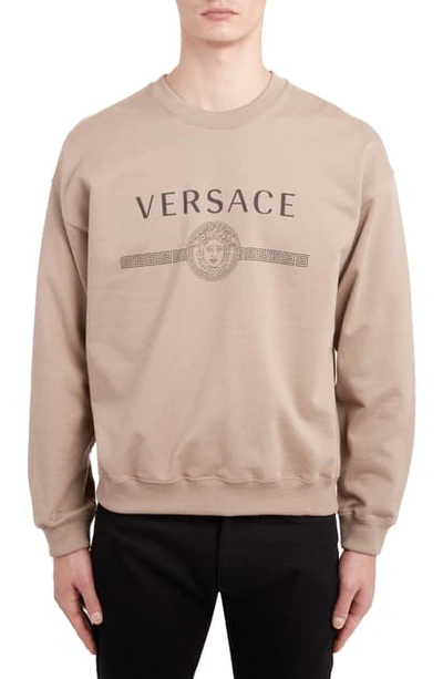 Shop Versace Logo Sweatshirt In Beige