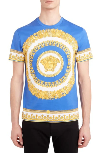 Shop Versace Barocco Print T-shirt In Blue Print