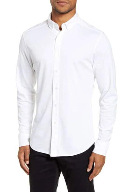 Shop Vince Camuto Slim Fit Pique Knit Button-down Shirt In White