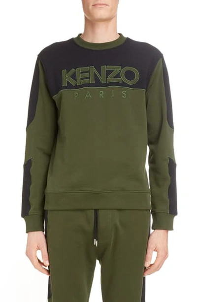 Shop Kenzo Logo Mesh Detail Cotton Sweatshirt In Dark Khaki