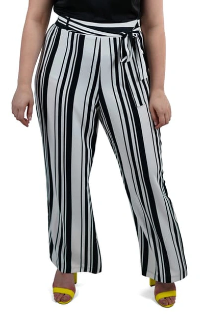 Shop Maree Pour Toi Stripe Wide Leg Pants In Black/ White