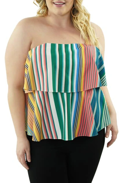 Shop Maree Pour Toi The Striped Flounce Sleeveless Top In Green