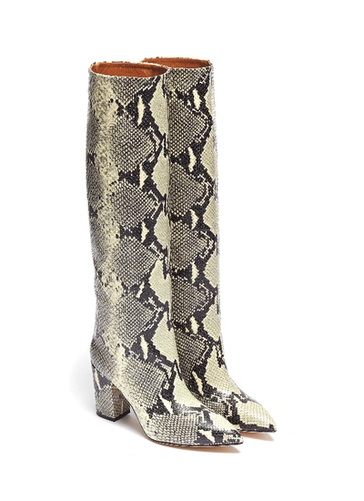 Shop Paris Texas Snake Embossed Leather Knee High Boots In Animal Print