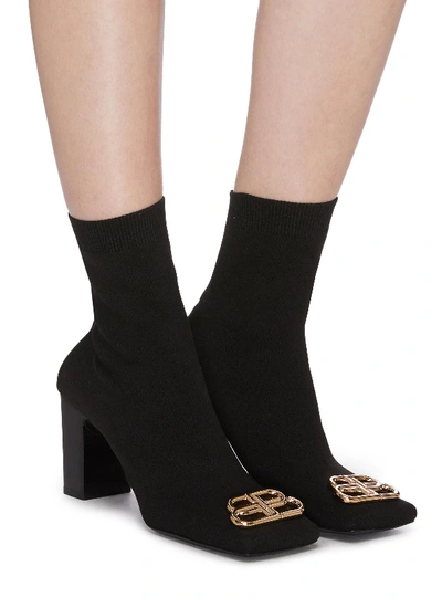 Shop Balenciaga 'double Square' Logo Plaque Knit Ankle Boots