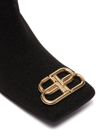 Shop Balenciaga 'double Square' Logo Plaque Knit Ankle Boots