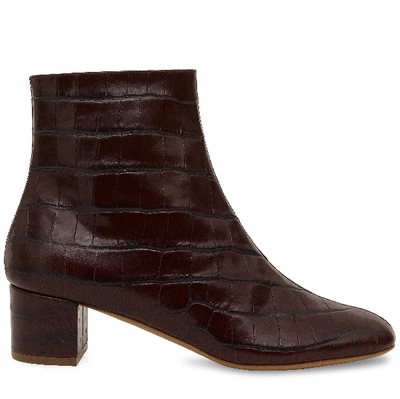 Shop Mansur Gavriel Croc Embossed 40mm Ankle Boot In Classic