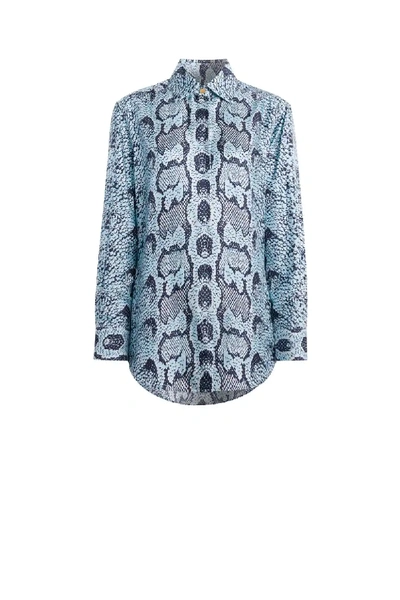 Shop Roberto Cavalli Python Print Silk Shirt In Blue