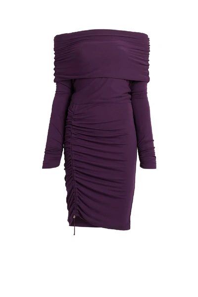 Shop Roberto Cavalli Cowl Top Gathered Dress In Purple