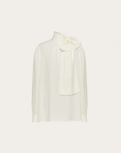Shop Valentino Georgette Top With Poetry Detailing In Ivory