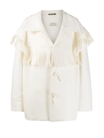 Shop Maison Margiela Fringed Buttoned Coat In White