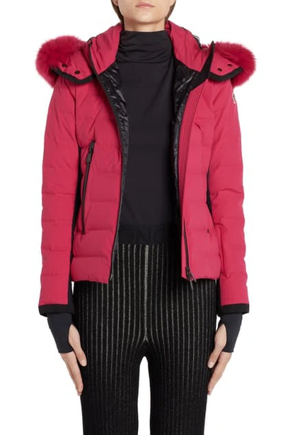 Shop Moncler Lamoura Waterproof Quilted Down Puffer Coat With Removable Genuine Fox Fur Trim In Magenta