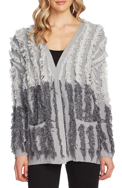 Shop Vince Camuto Colorblock Fringe Cardigan In Silver Heather