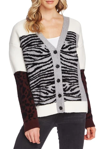 Shop Vince Camuto Mixed Print Cardigan In Light Heather Grey