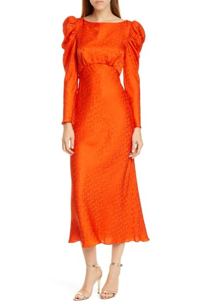 Shop Saloni Alena Silk Midi Dress In Bitter Orange