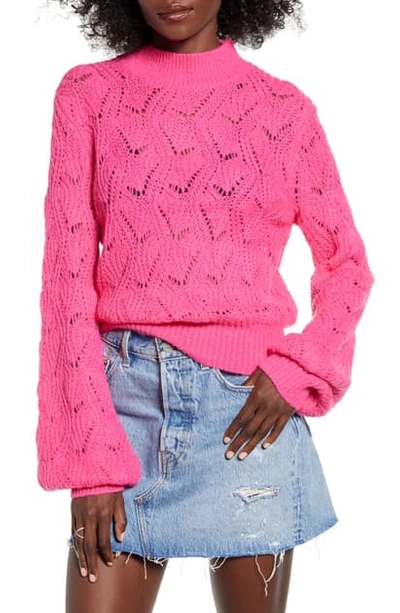 Shop Astr Pointelle Sweater In Pink Magenta