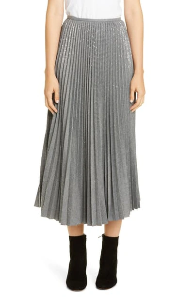 Shop Lafayette 148 Jahira Sequin Pleated Midi Skirt In Nickel Melange