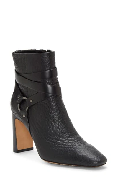 Shop Vince Camuto Sestina Harness Square Toe Bootie In Black Leather