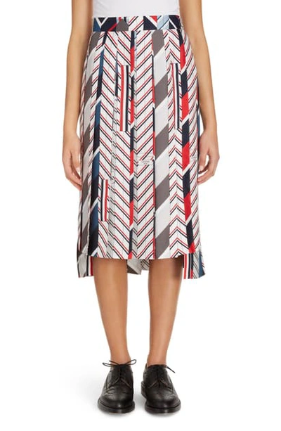 Shop Thom Browne Tie Collage Print Pleated Silk Midi Skirt In Seasonal Multi