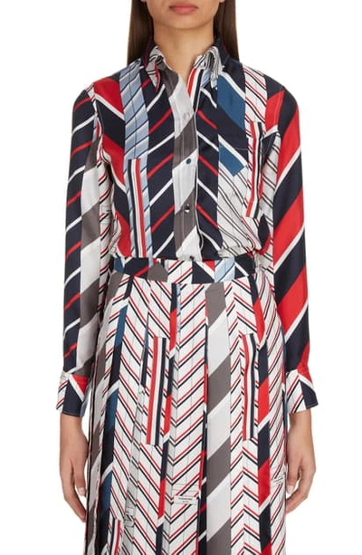 Shop Thom Browne Tie Collage Print Silk Blouse In Seasonal Multi