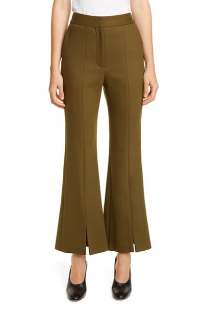 Shop Adam Lippes Double Face Bell Crop Pants In Loden
