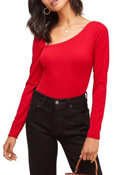 Shop Astr Asymmetrical Neck Long Sleeve Bodysuit In Red