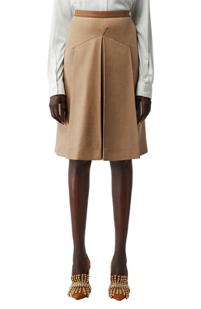 Shop Burberry Leather Waistband Pleated Skirt In Camel