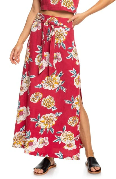 Shop Roxy Island Evasion Floral Print Maxi Skirt In Deep Claret Sept