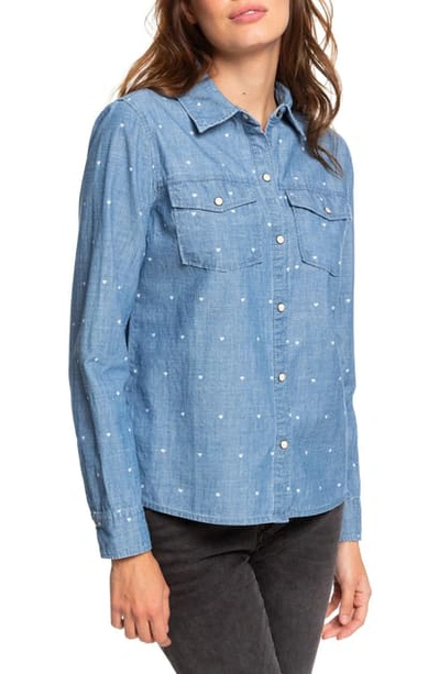 Shop Roxy Paradisiac Cascade Chambray Shirt In Medium Blue